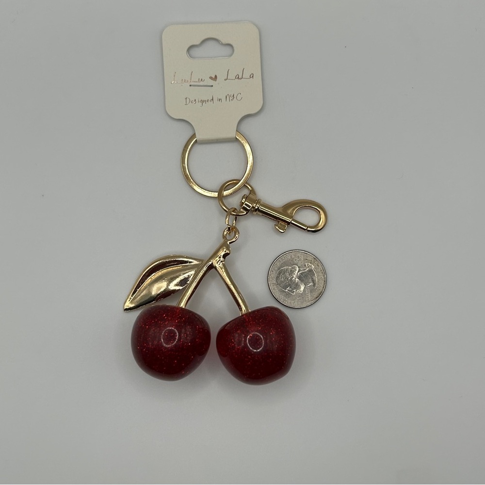Large Red Sparkle Cherries Keychain - Picture 8 of 8